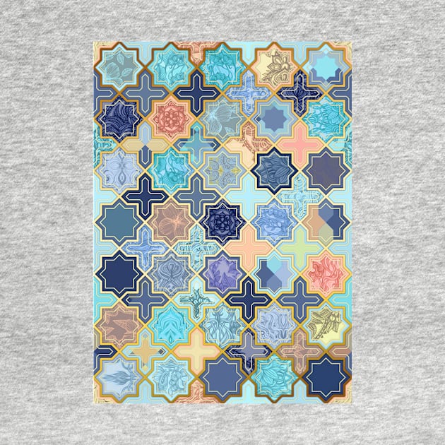 Cream, Navy and Aqua Geometric Tile Pattern by micklyn